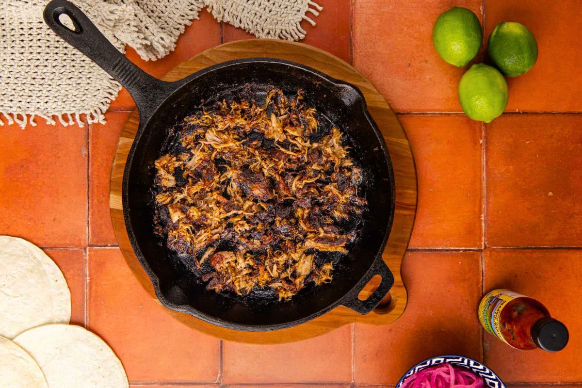 Pork Carnitas in Instant Pot overhead view.