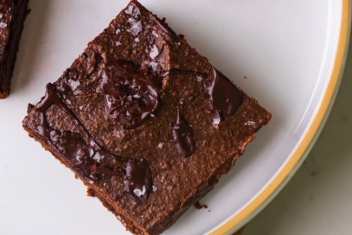 A slice of Pumpkin Oat Flour Brownies.