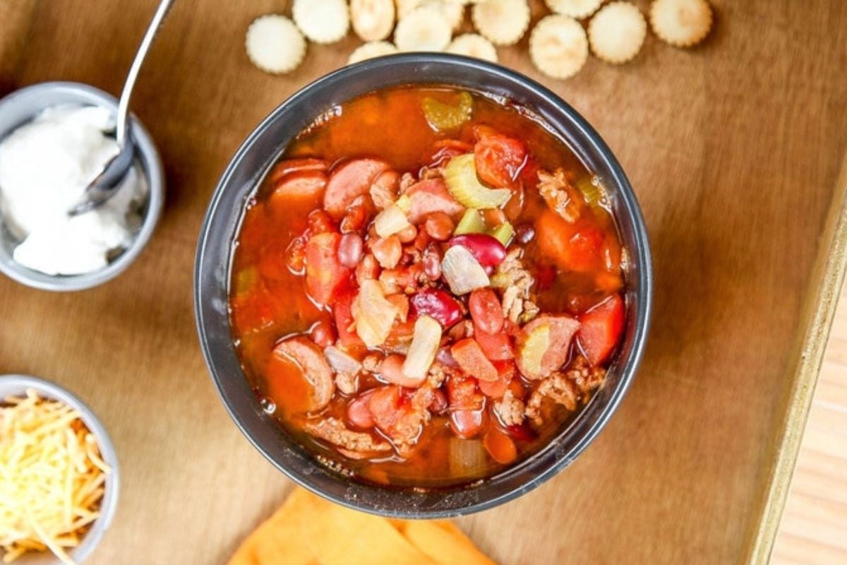 Slow Cooker Turkey Chili overhead view.