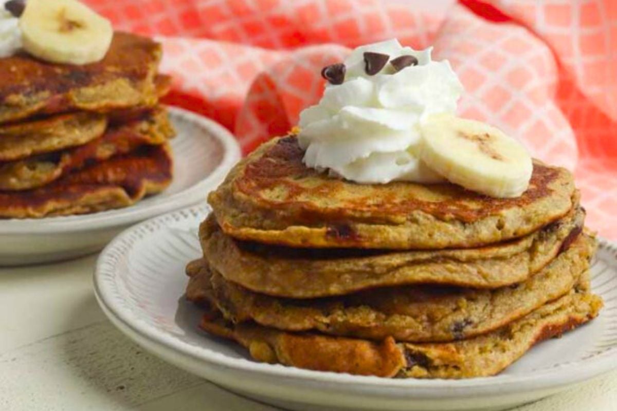 Peanut Butter Banana Oat Pancakes served on a plate.