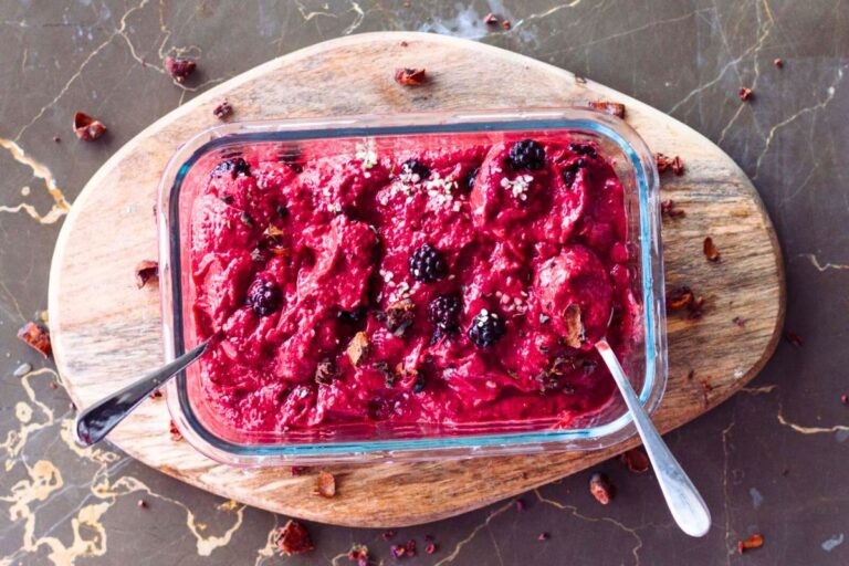 Beet Berry Messy Nice Cream overhead view.