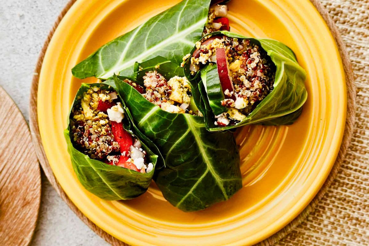 Collard Green Wraps served on a plate.