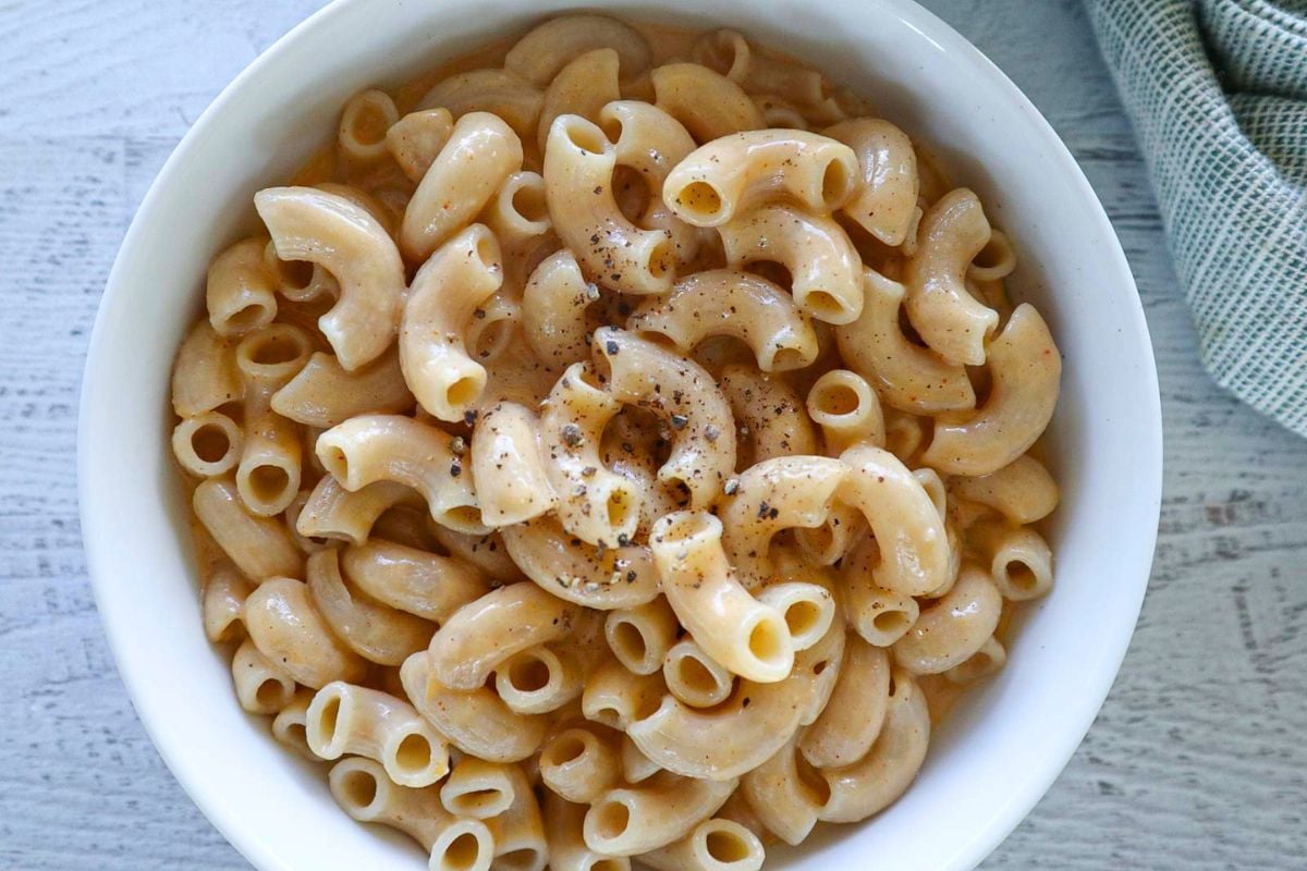 Cottage Cheese Mac And Cheese served in a bowl.