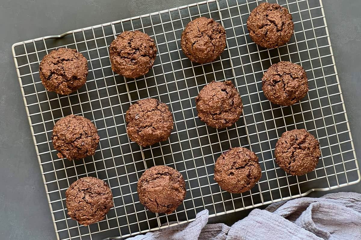 Chocolate Muffins on a cooling rack.