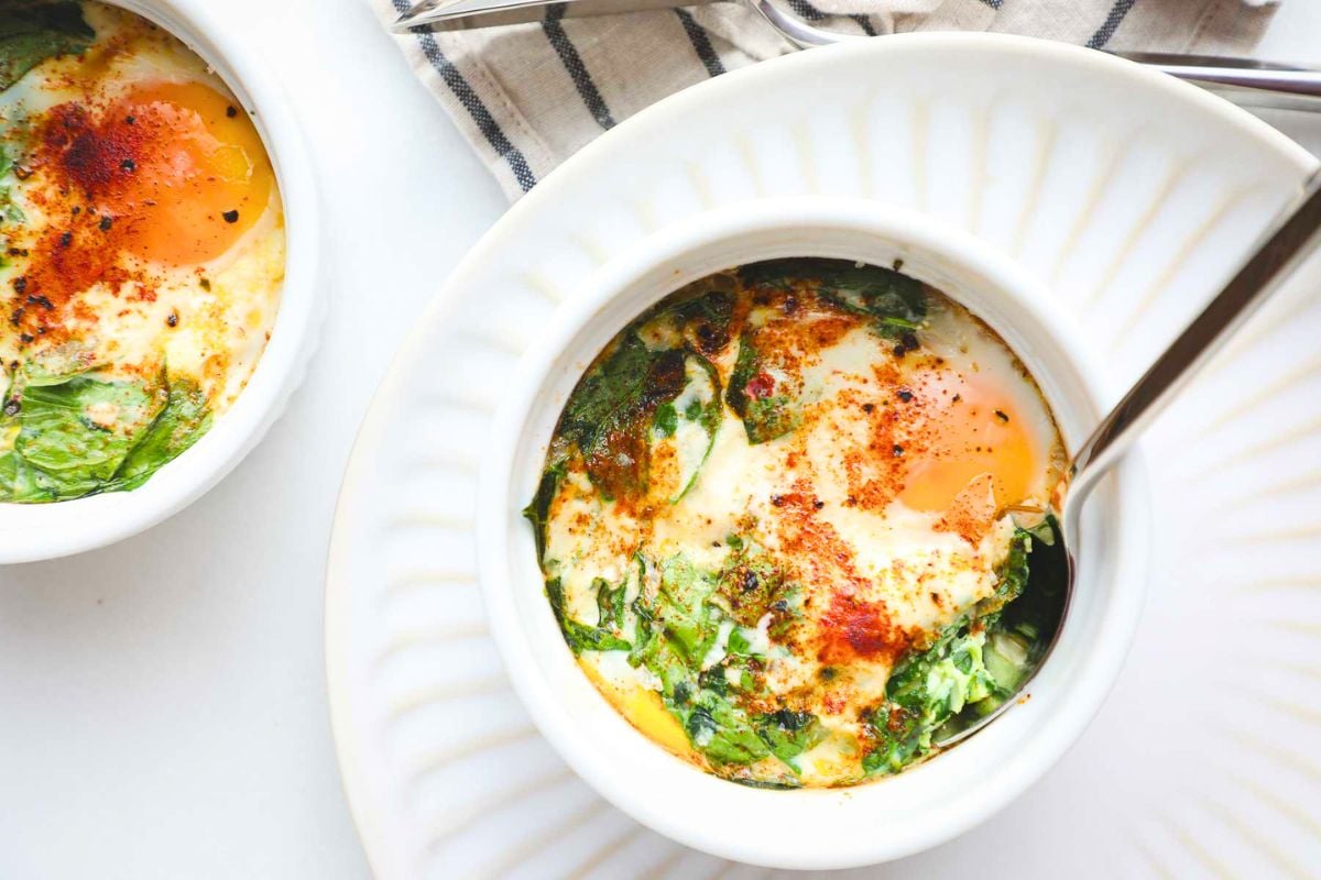 Baked Spinach and Egg Cups overhead view.