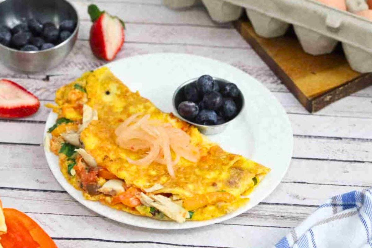 Chicken Omelet served on a plate.