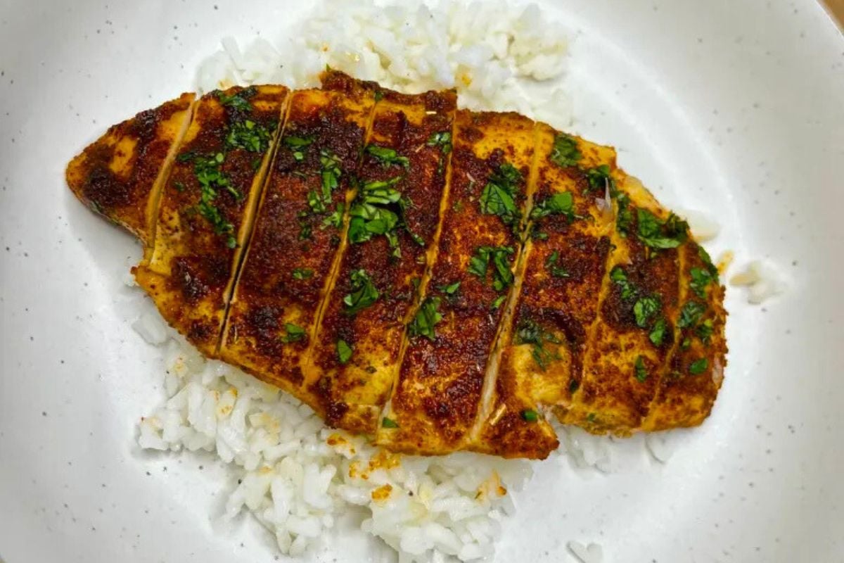 Cilantro Lime Chicken topped on rice.
