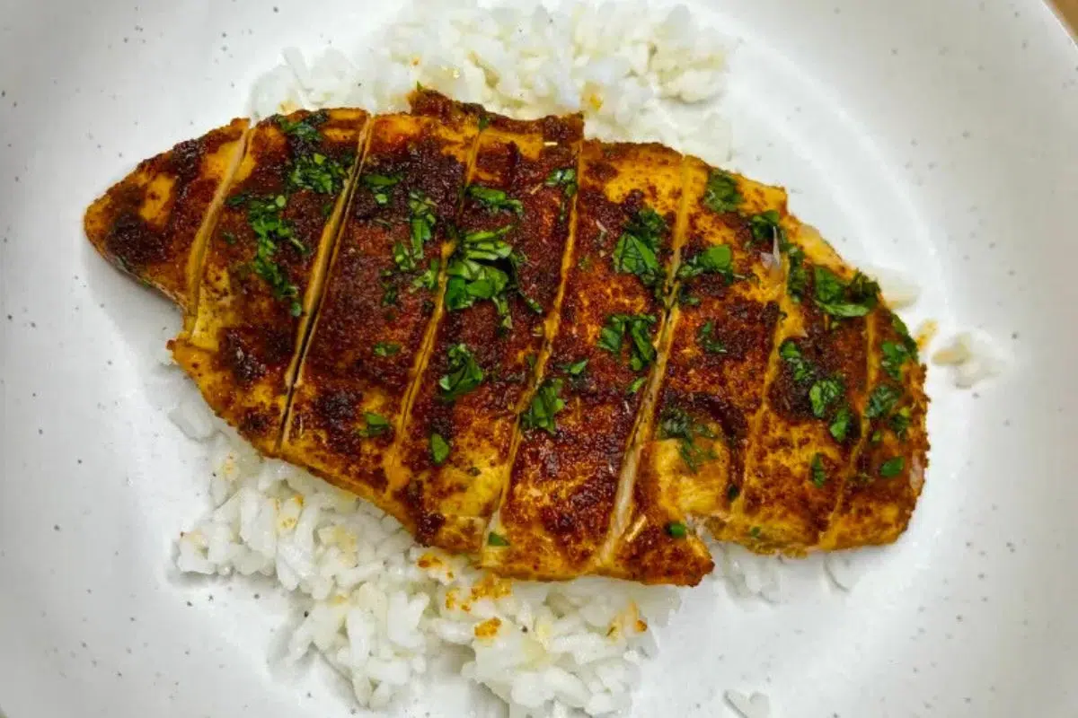 Cilantro Lime Chicken topped on rice.