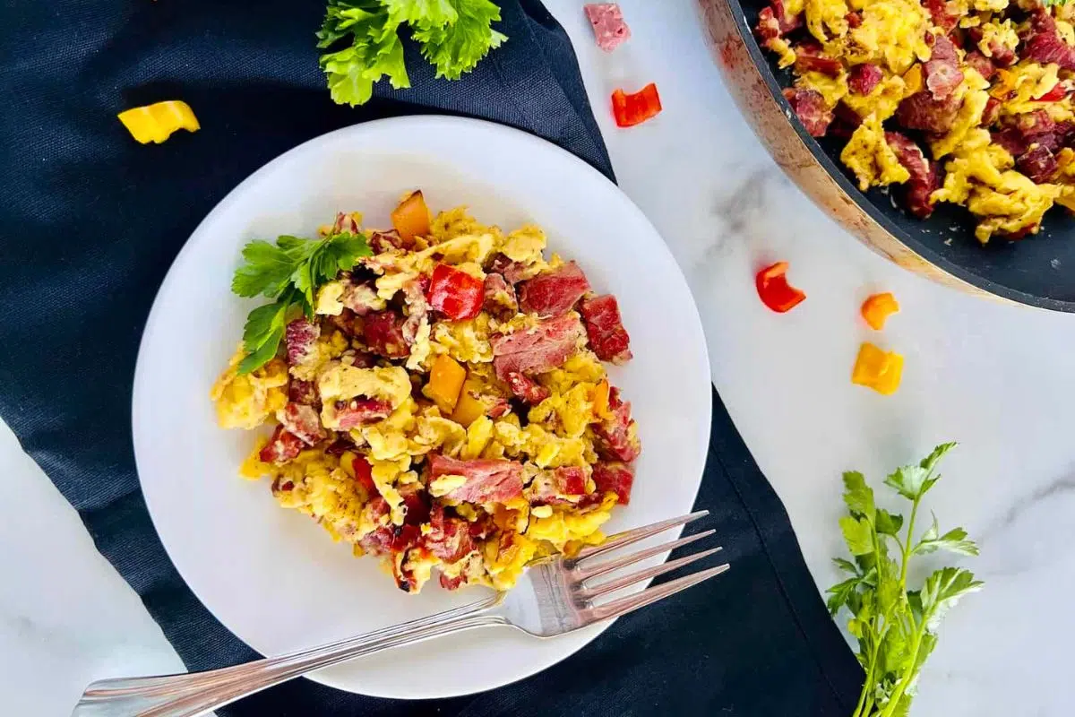 Corned Beef and Egg Scramble overhead view.