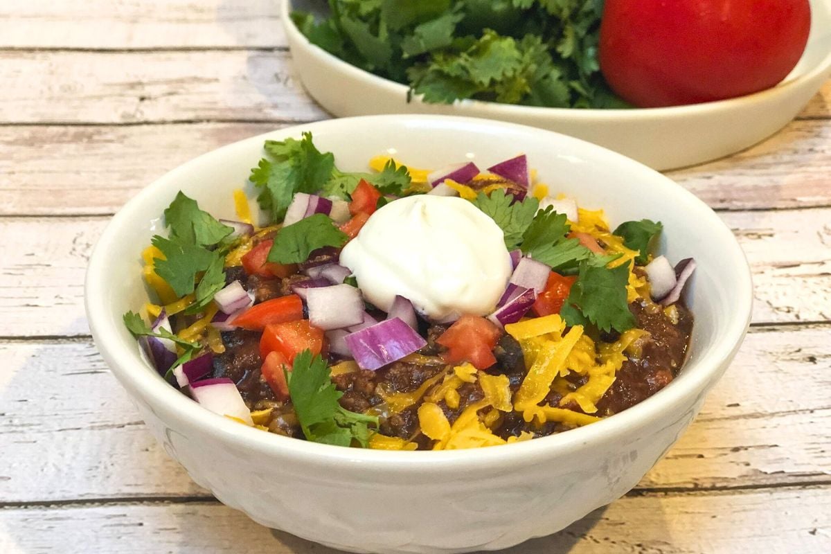 Turkey Chili served in a bowl.