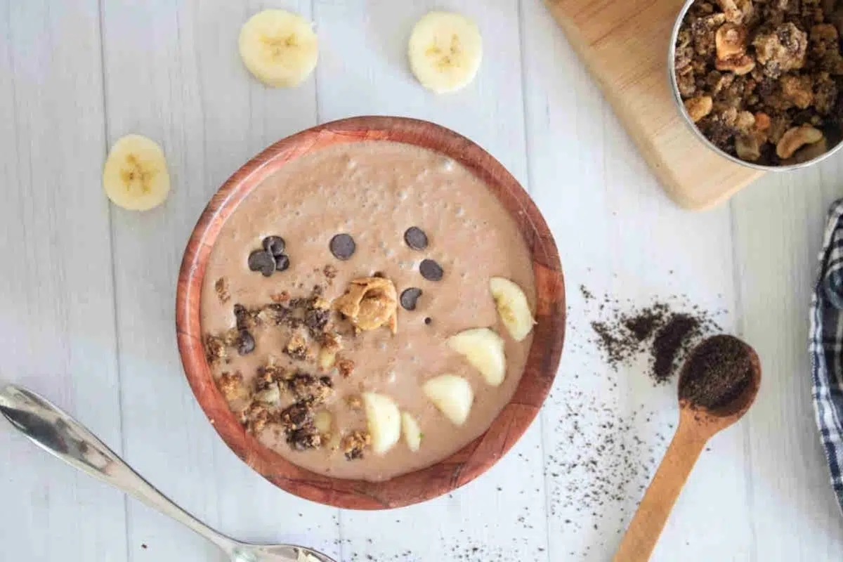 Coffee Smoothie Bowl overhead view.