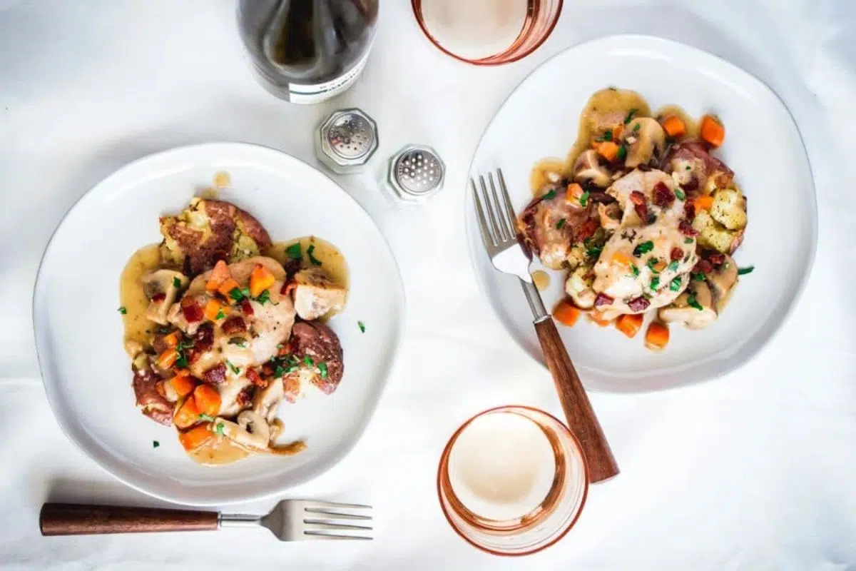 Instant Pot Coq au Vin Blanc overhead view.