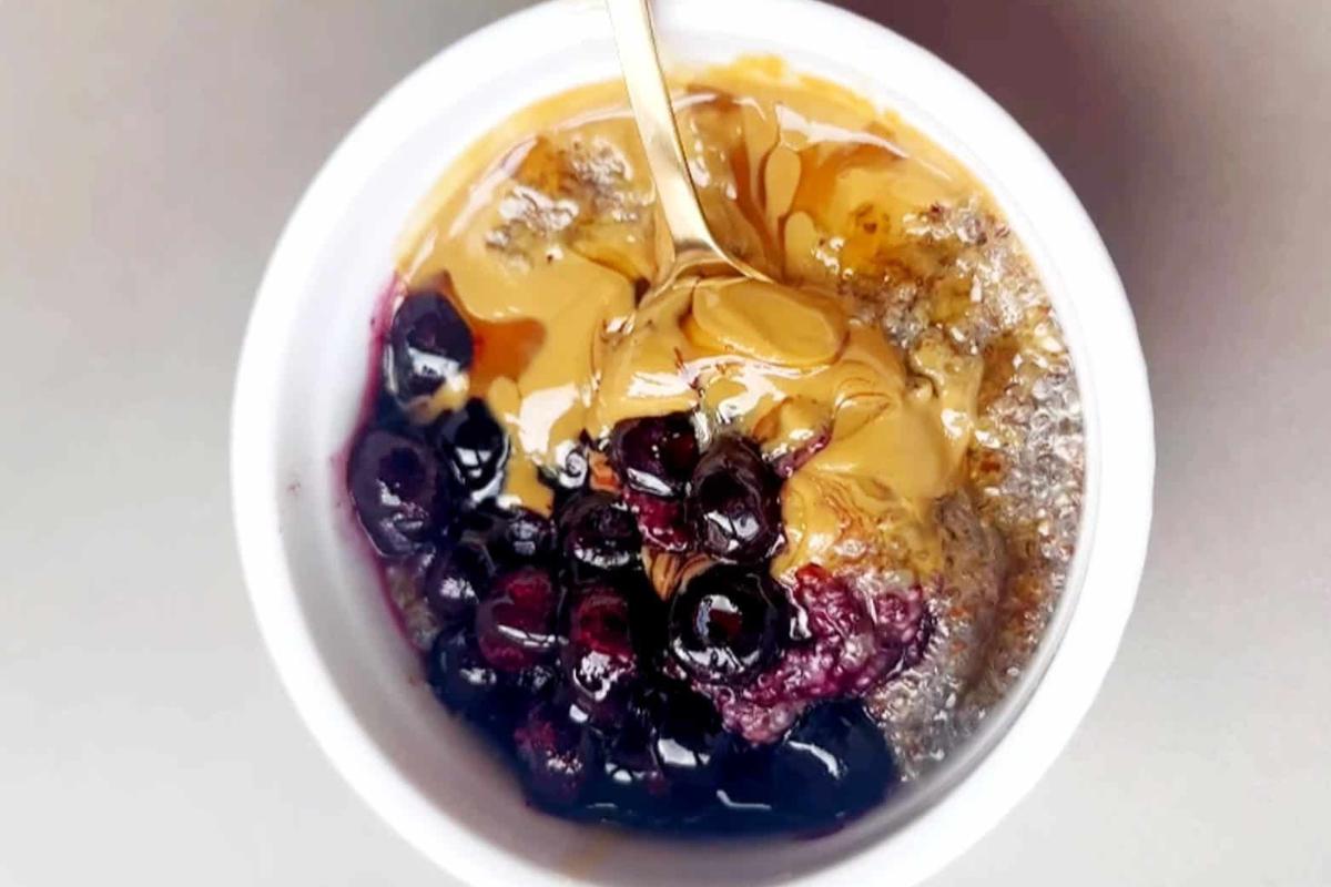 Chia and flaxseed pudding in a bowl.