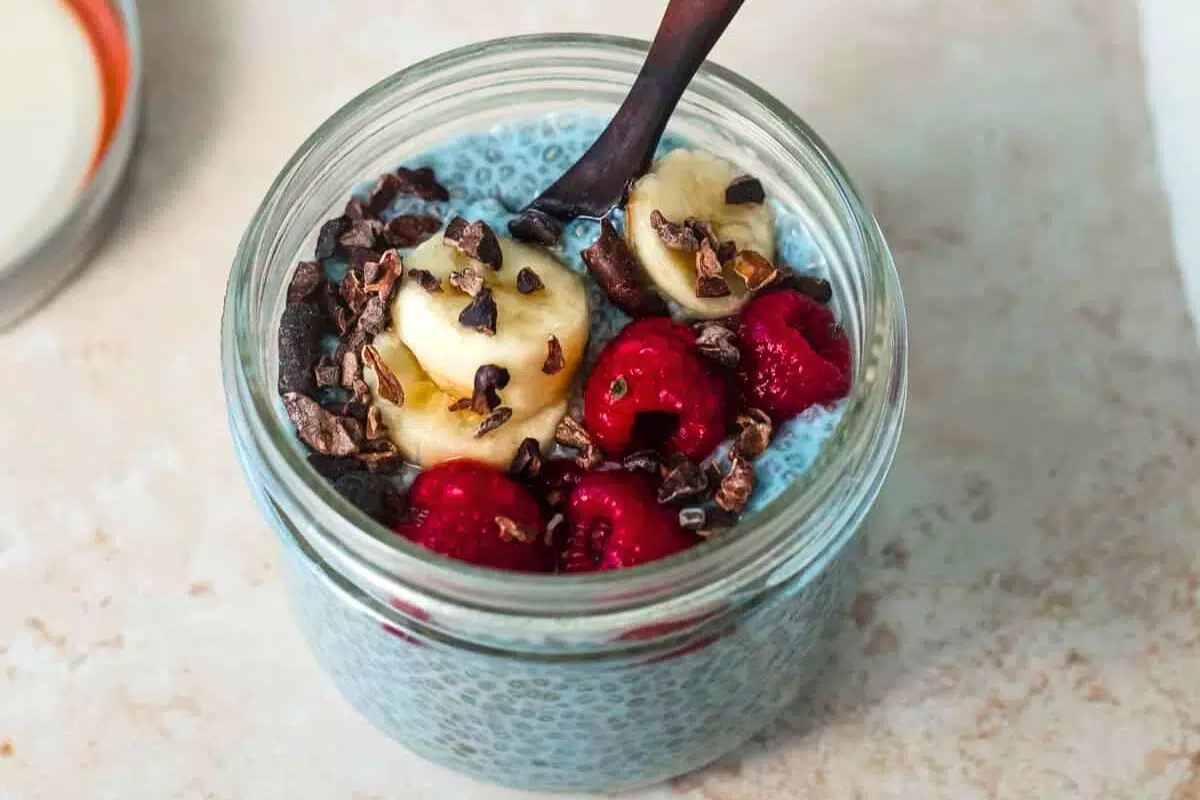 Majik Blue Chia Seed Pudding in a jar.