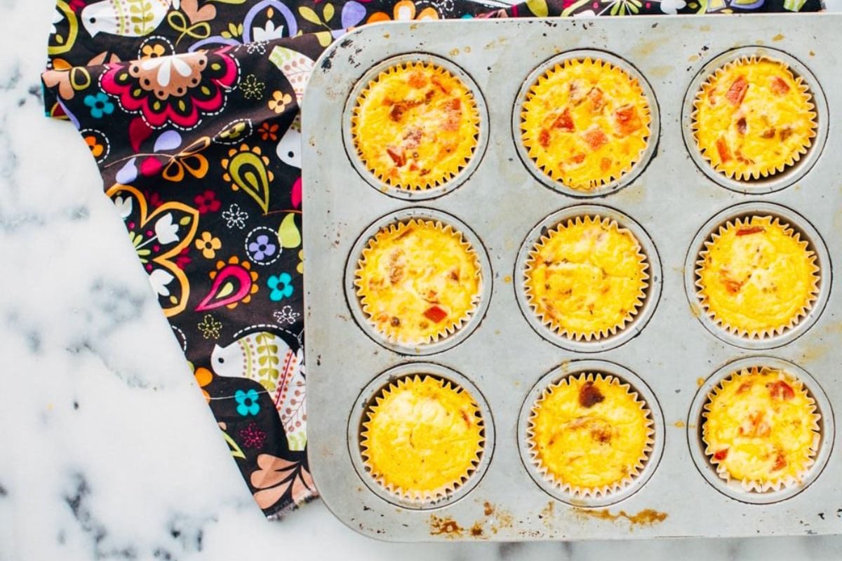 Mini Quiches in a baking pan.