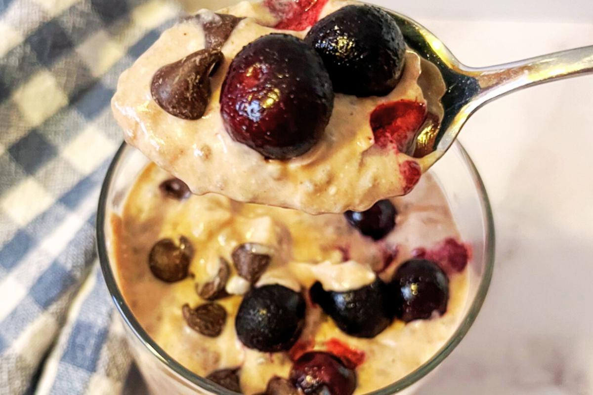 Chocolate chia seed pudding with berries.