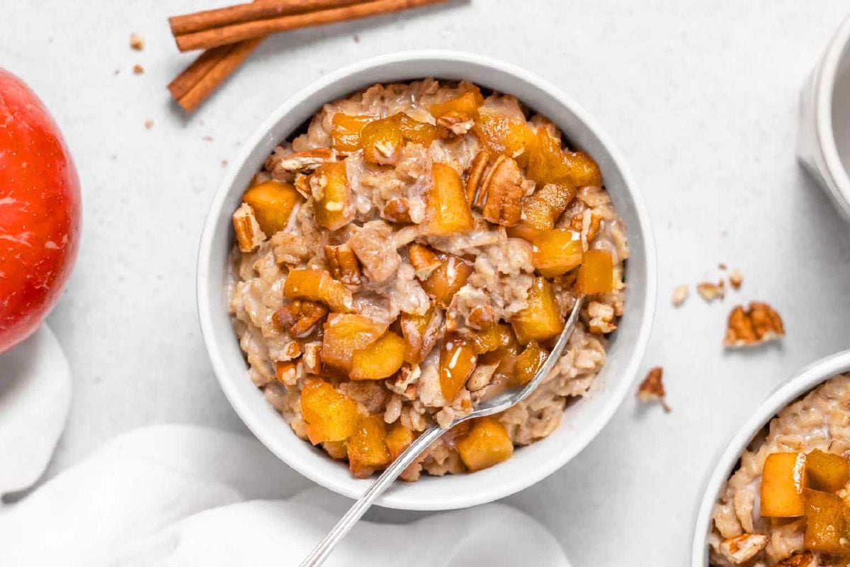 Apple Cinnamon Oatmeal served in a bowl.
