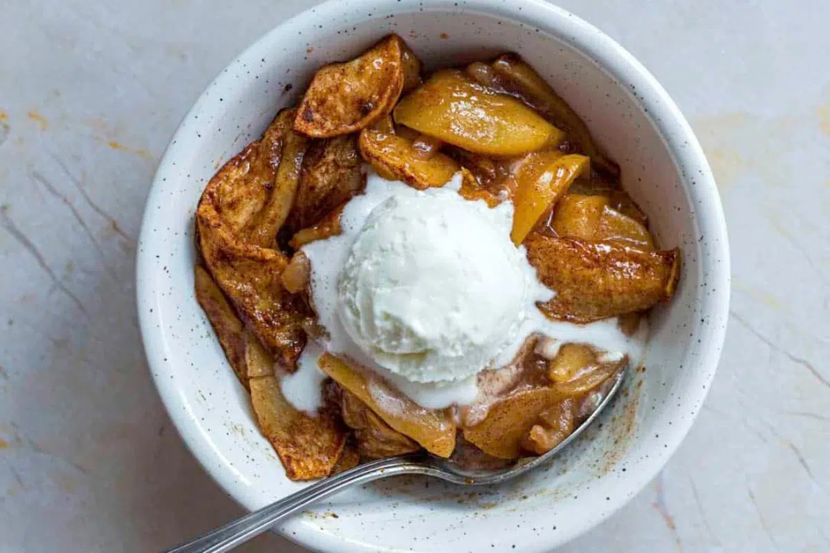 Baked apples in a dish.
