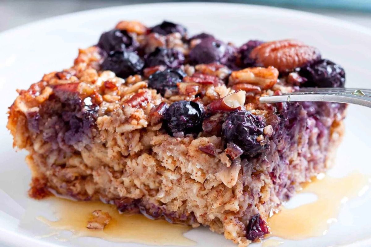 Baked Blueberry Oatmeal close up look.