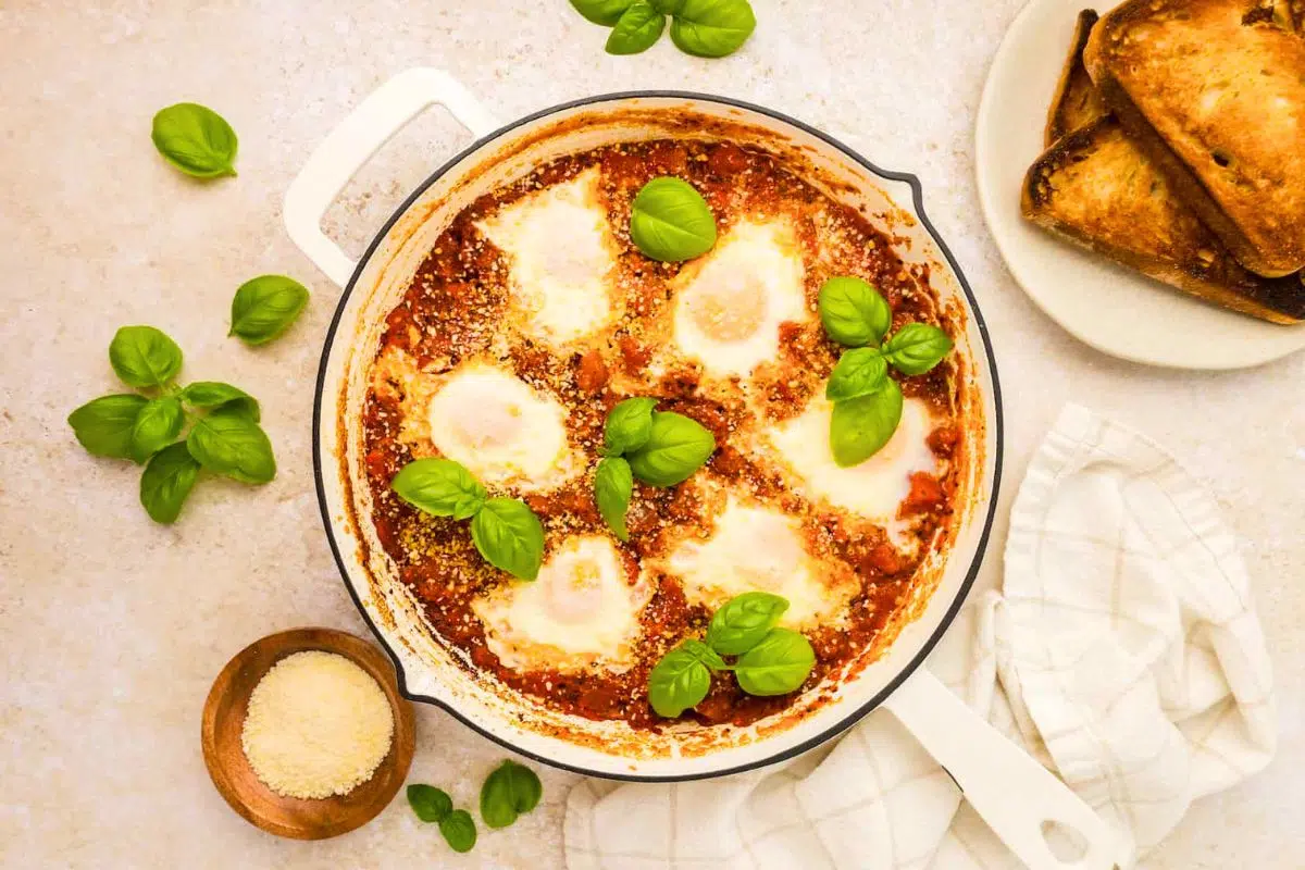 Eggs In Purgatory overhead view.