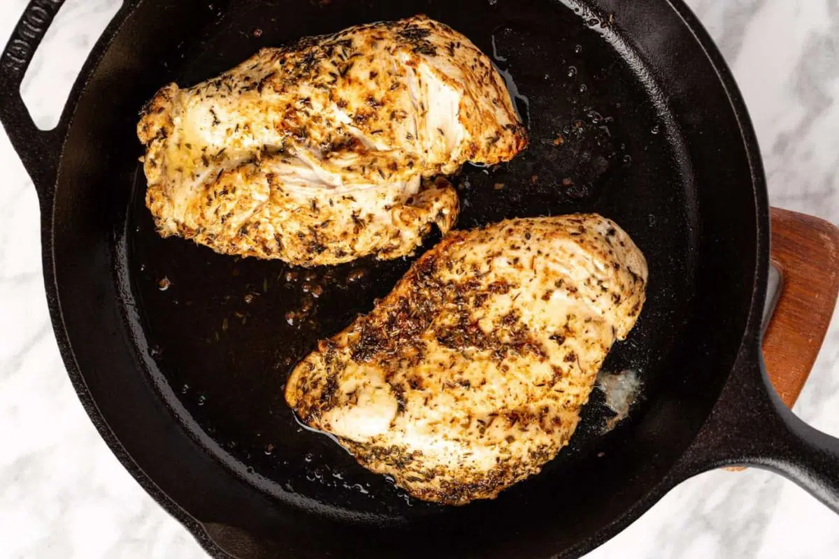 Chicken For Salad in a skillet.