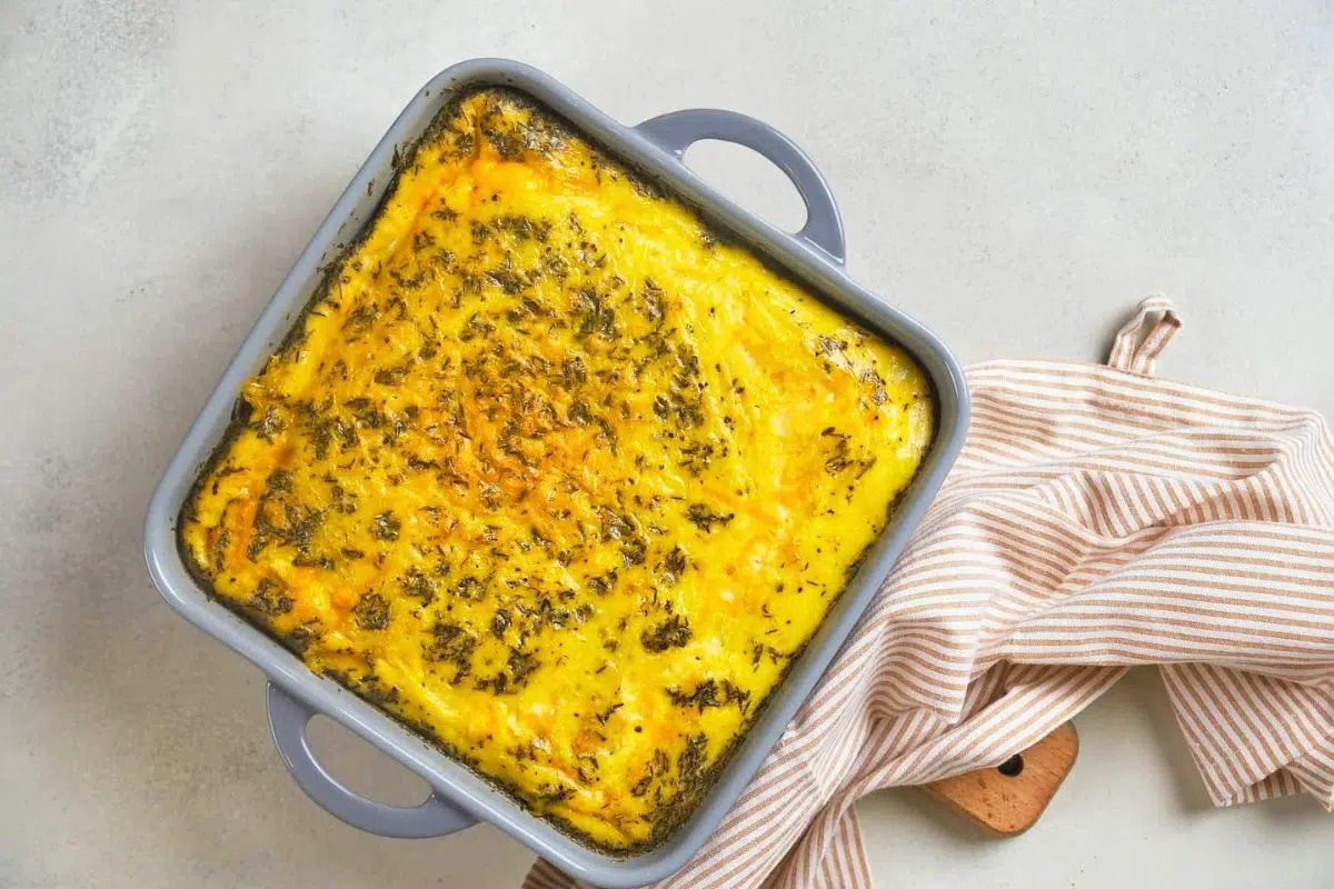 Carnivore Keto Breakfast Casserole in a baking dish.