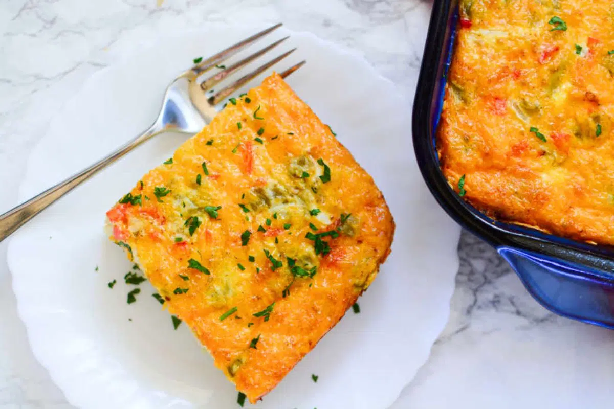 A slice of Mexican Breakfast Casserole.