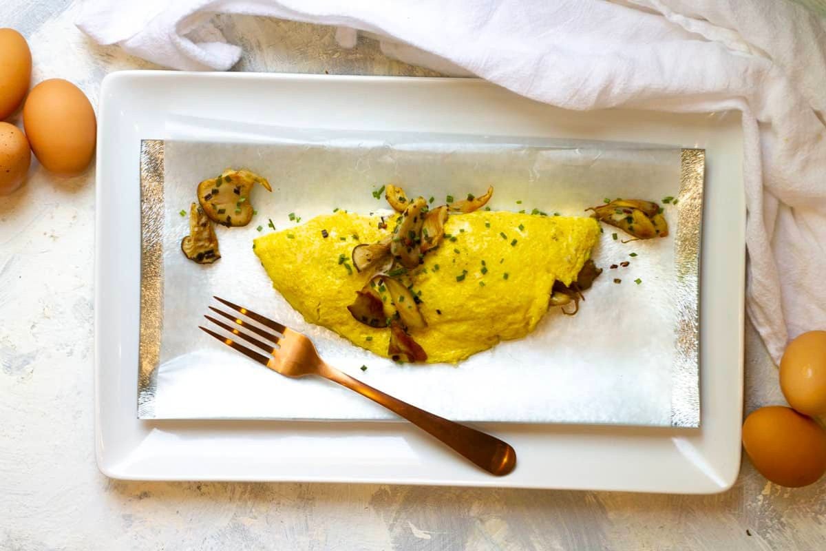Mushroom Omelette overhead view.
