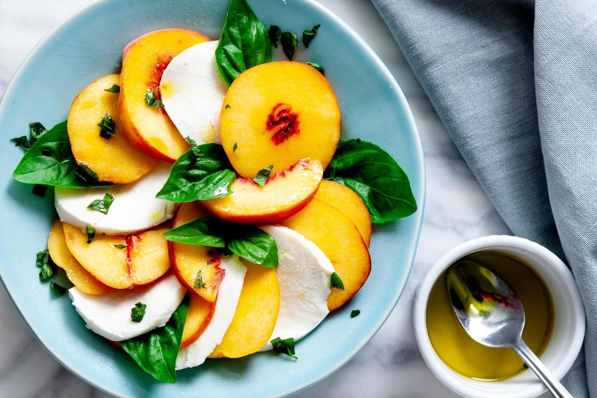A peach caprese salad.