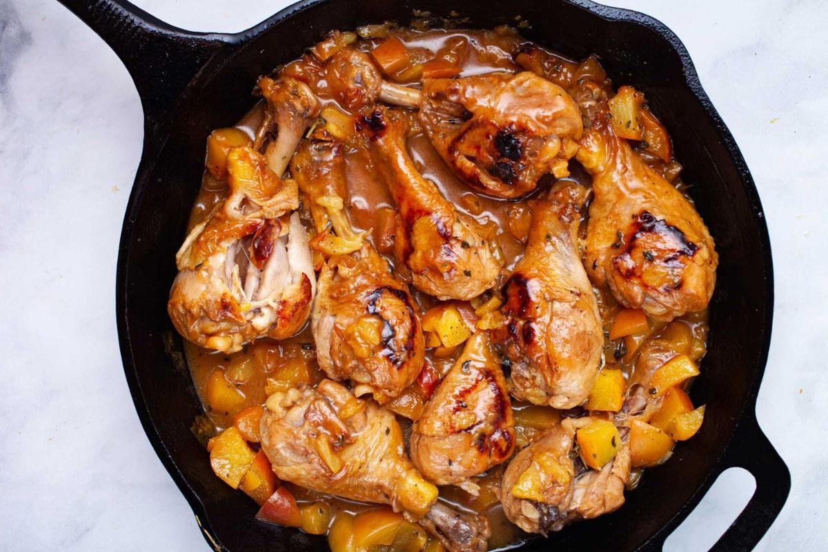 Peach glazed chicken legs.