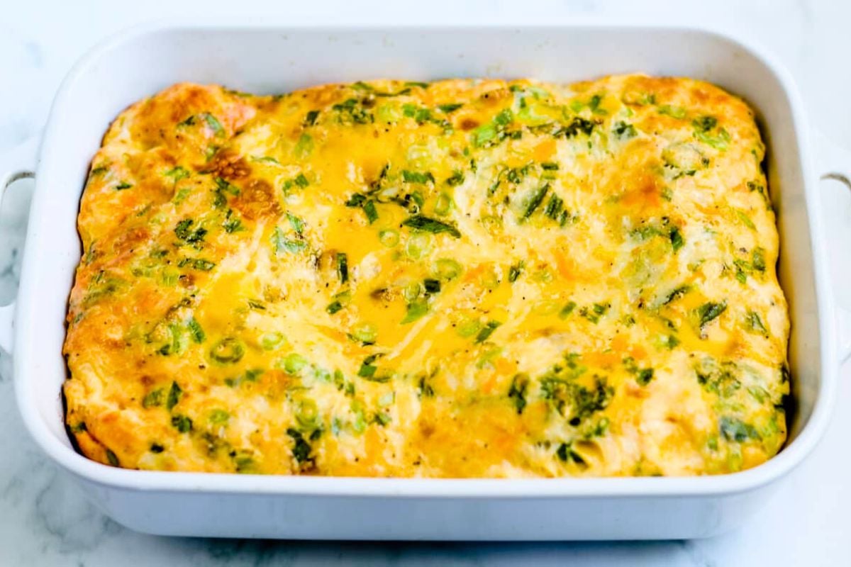 Potato Bacon and Egg Casserole in a baking dish.