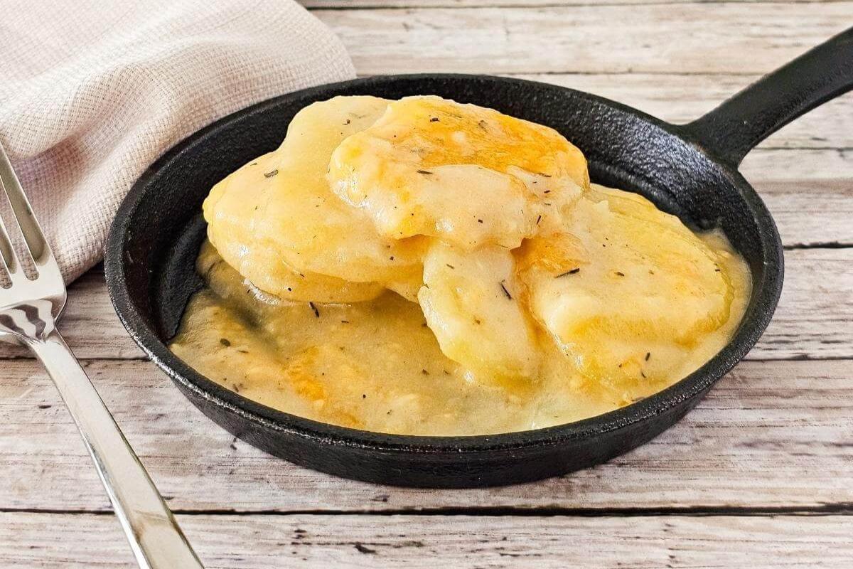 Thin potato slices baked in creamy sauce and naturally gluten-free.