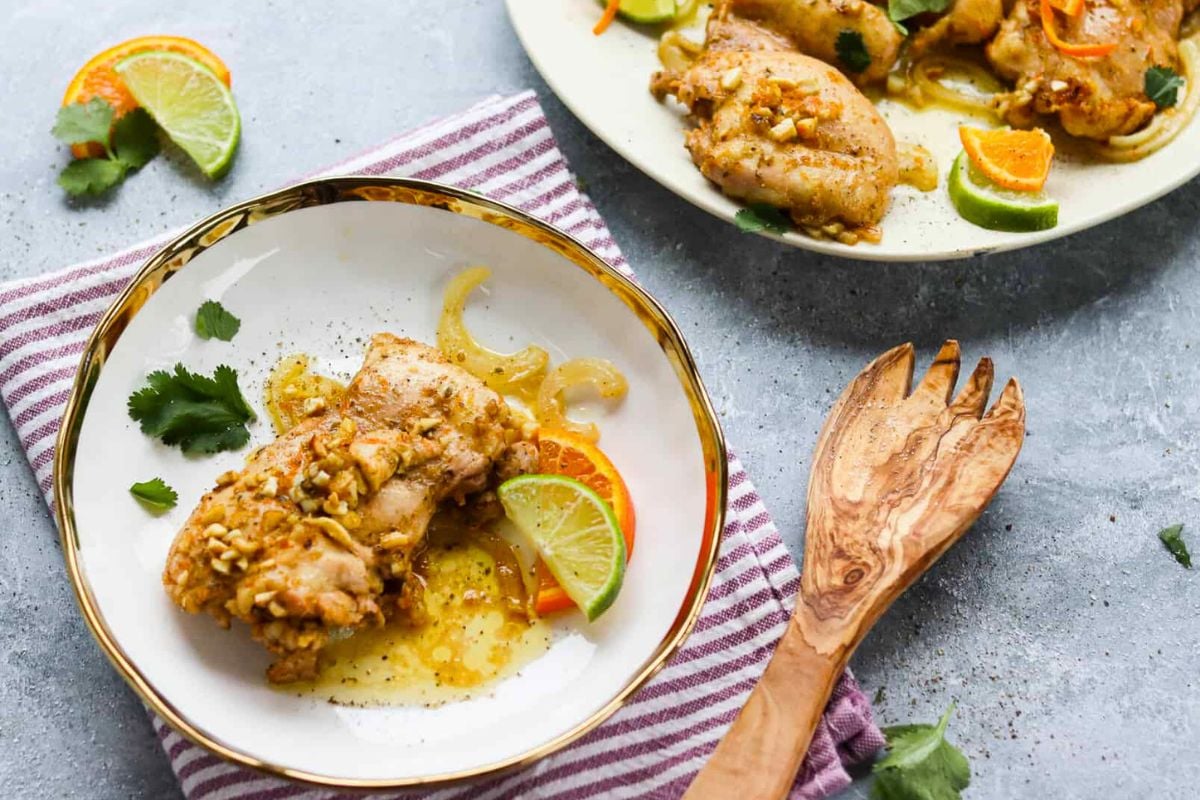 Sheet Pan Mojo Chicken served on a plate.