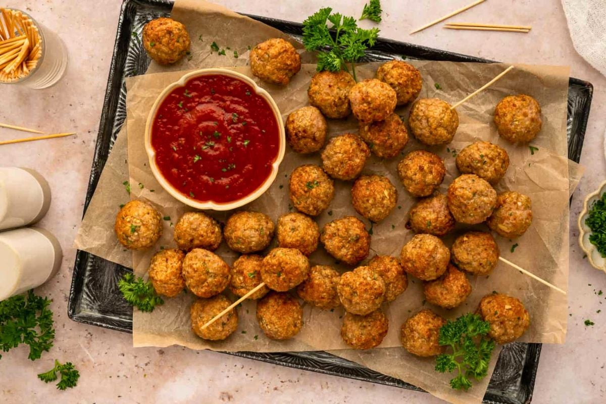 Air Fryer Turkey Meatballs overhead view.
