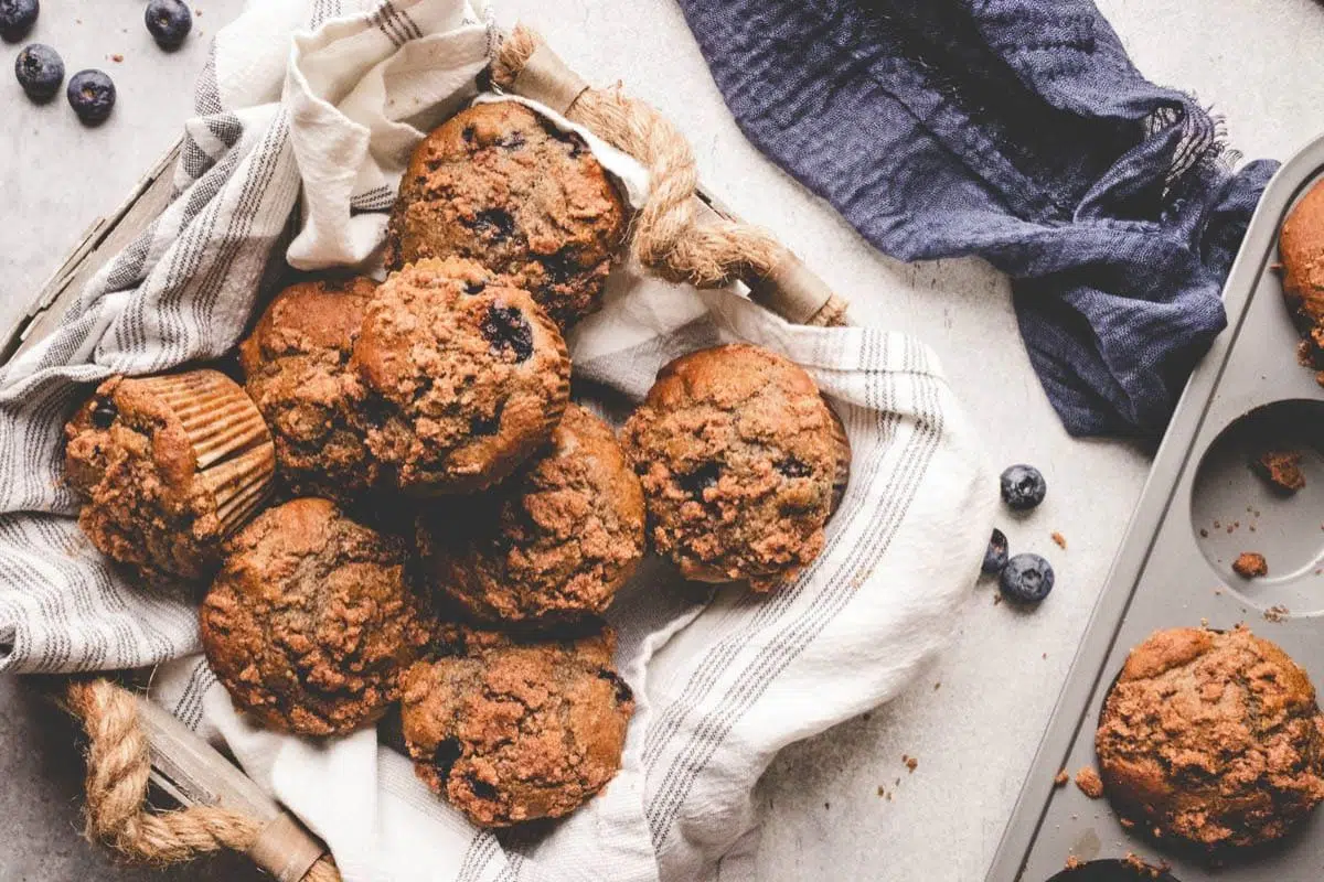 Buckwheat Blueberry Muffins overhead view.