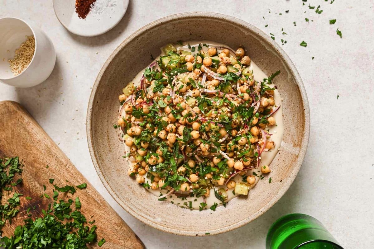 Mediterranean Chickpea Salad overhead view.