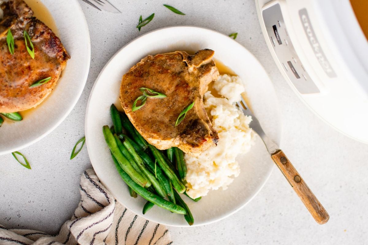 Crock Pot Pork Chops overhead view.