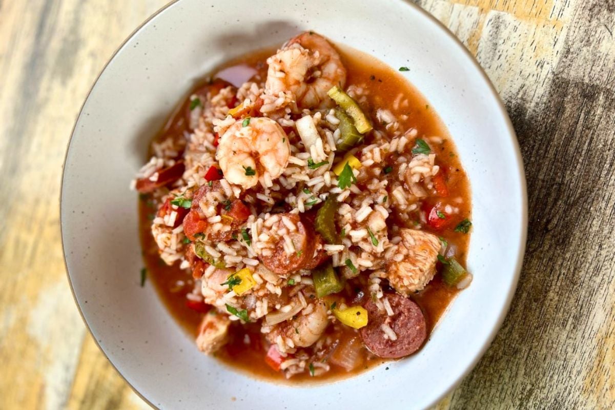 Crockpot Jambalaya in a bowl.