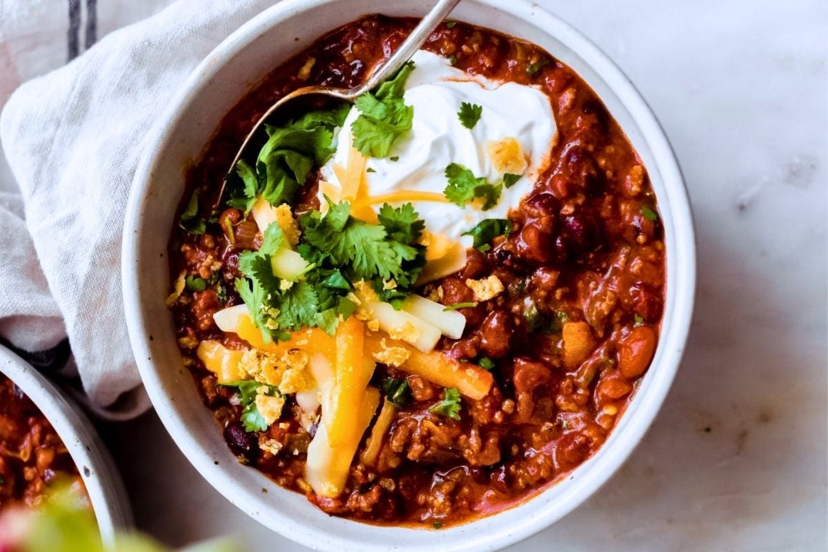 Taco Chili in a bowl.
