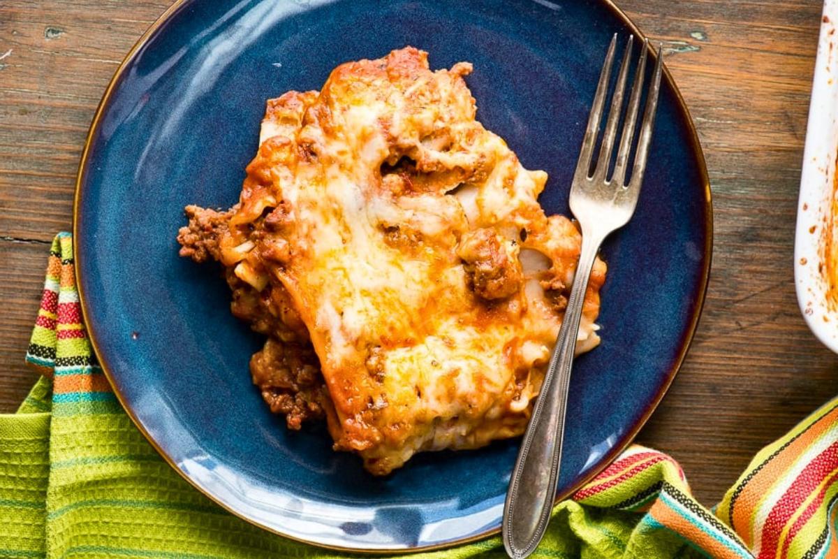 Meat Lasagna served on a plate.