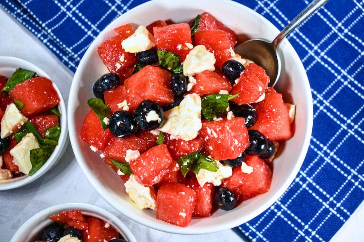 Feta and Watermelon Salad overhead view.