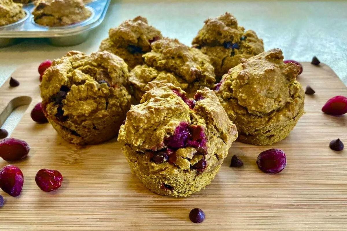 Pumpkin Muffins on a wooden board.