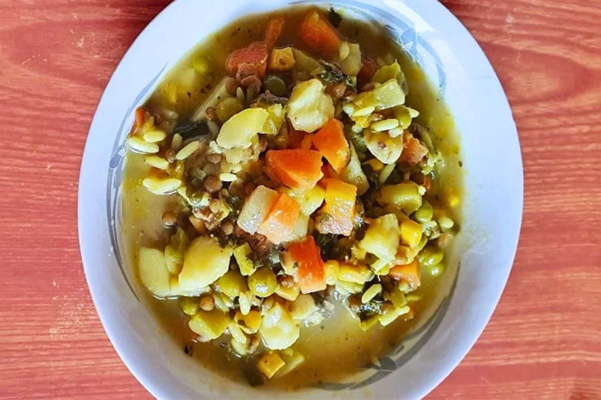 High Protein Minestrone Soup in a bowl.