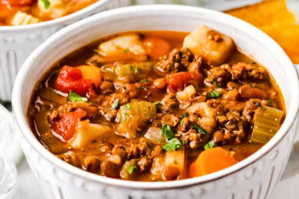 Instant Pot Lentil Soup close up look.