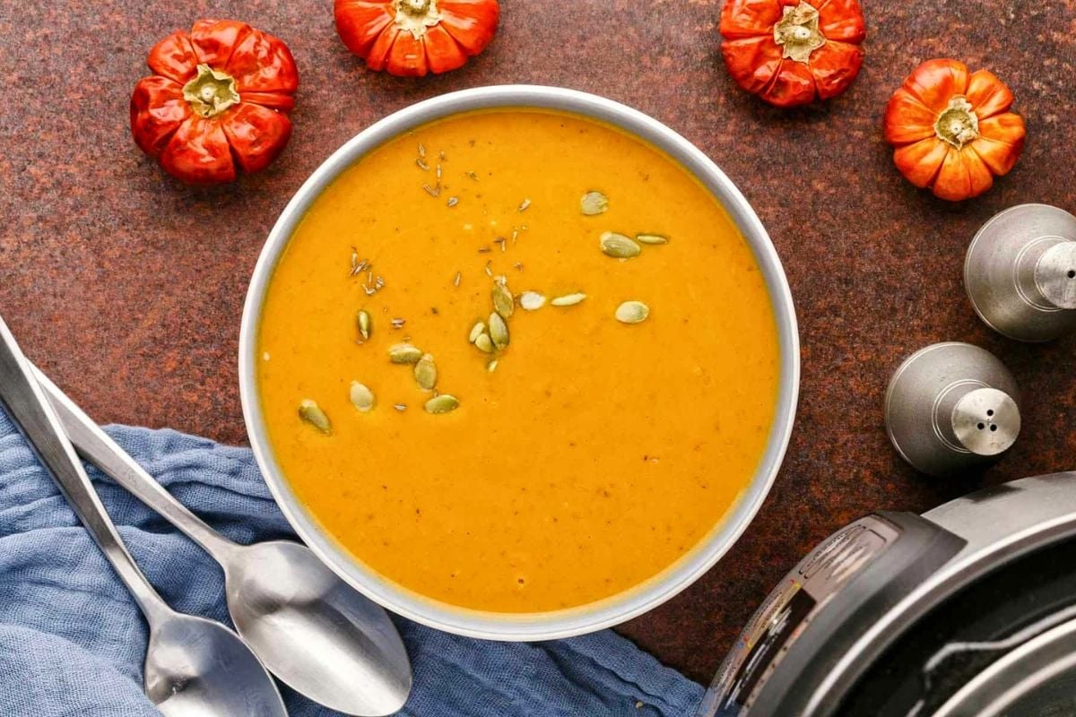 Instant Pot Pumpkin Soup overhead view.