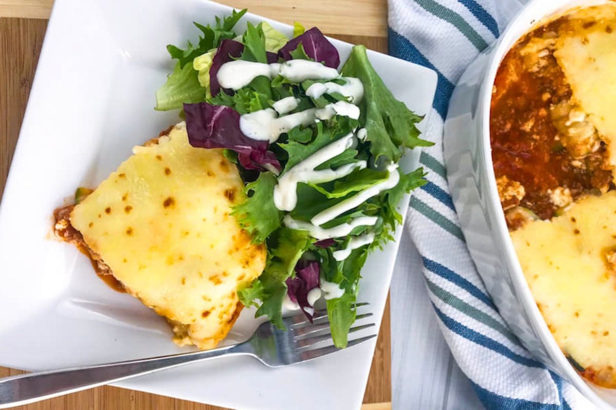 Keto Zucchini Lasagna served on a plate.