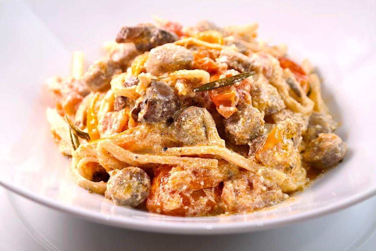 Keto Baked Feta Pasta served on a plate.