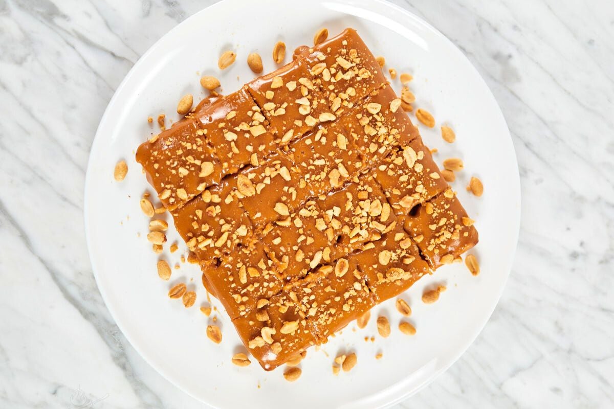 Keto peanut butter blondies overhead view.
