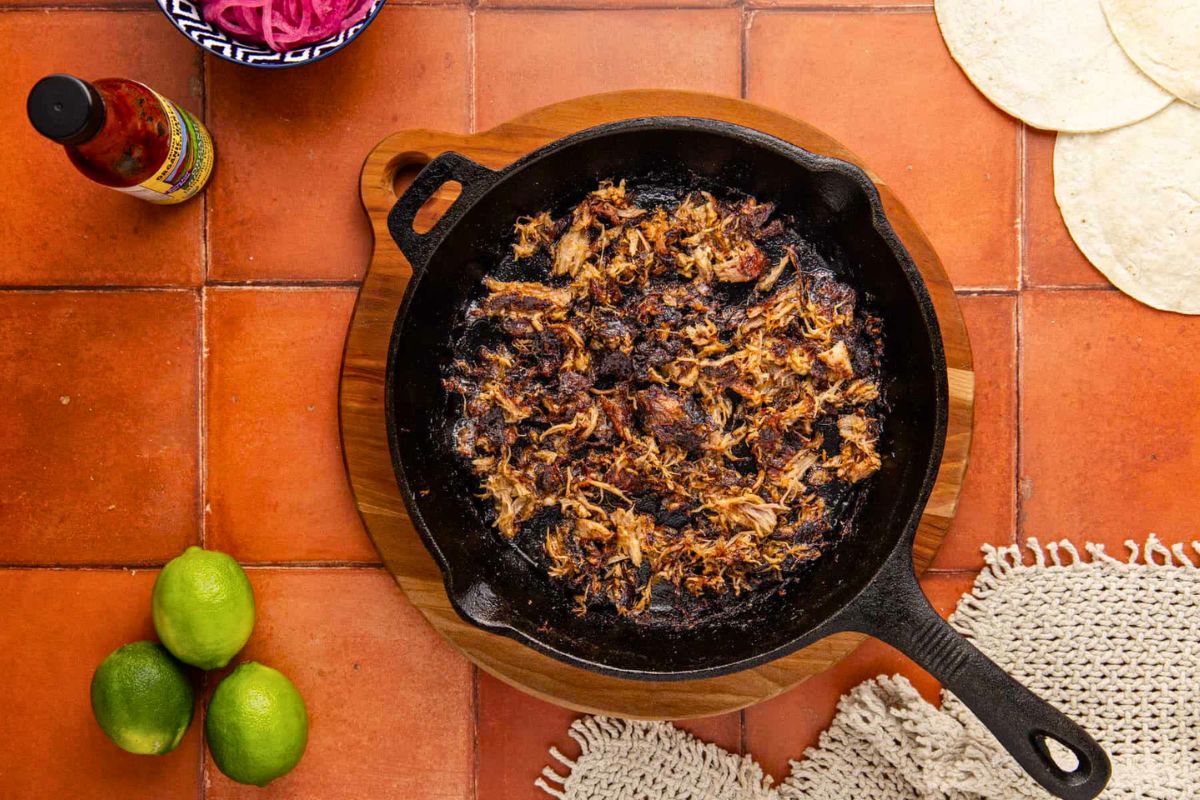 Pork Carnitas in Instant Pot overhead view.