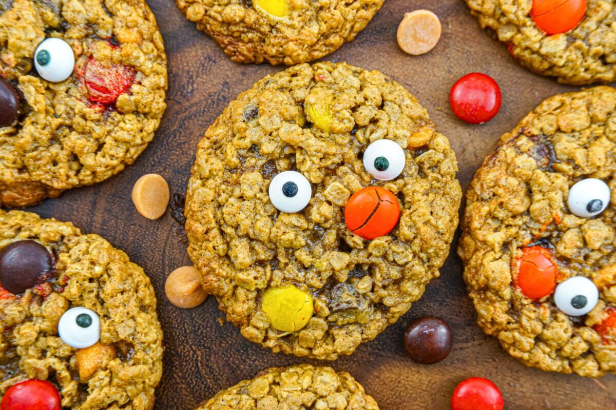 Pumpkin Monster Cookies close up look.